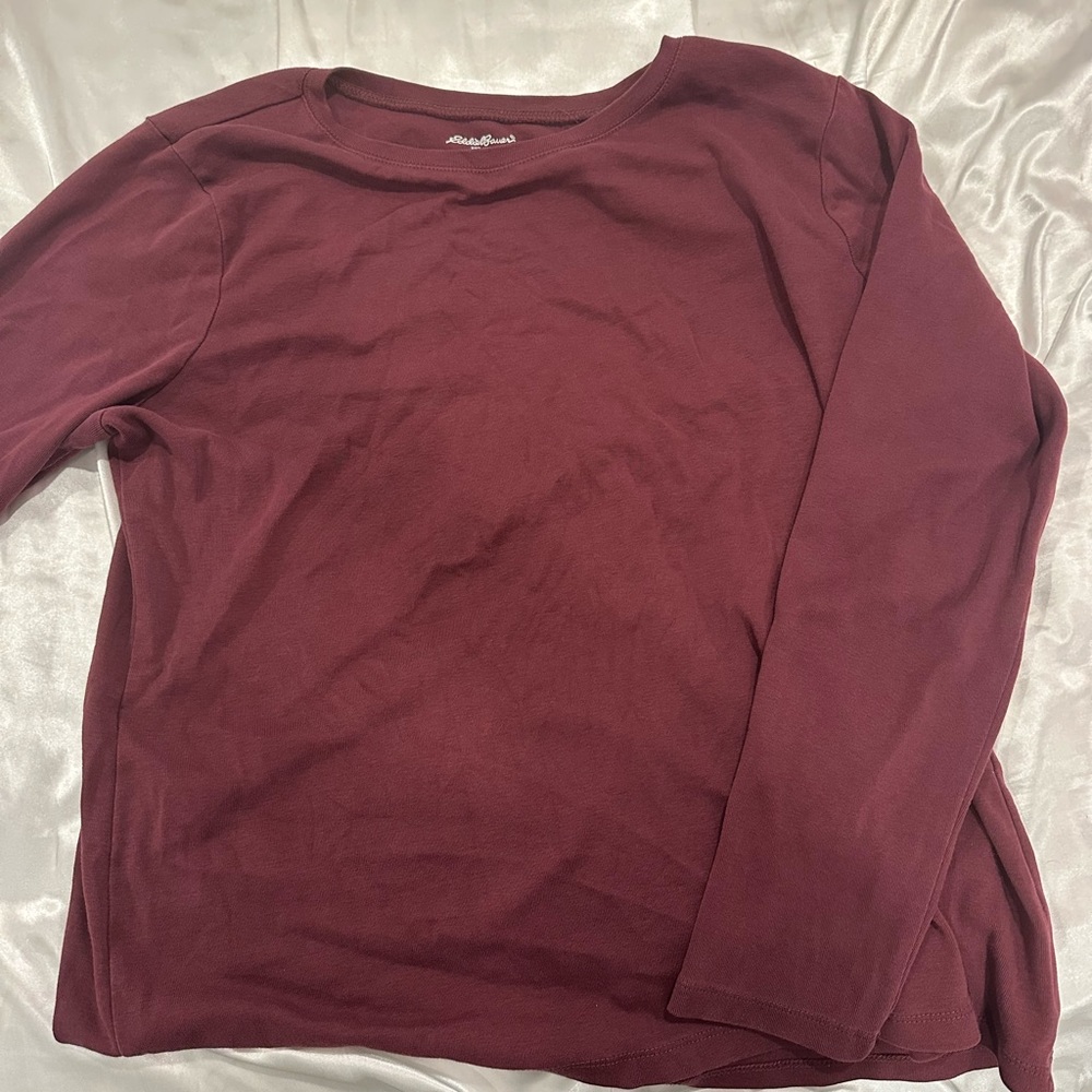 men’s eddie bauer maroon long sleeve tee shirt